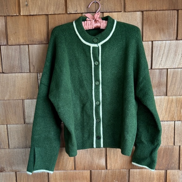 Zara Sweaters - Zara Dark Green Cardigan with Cream Trim